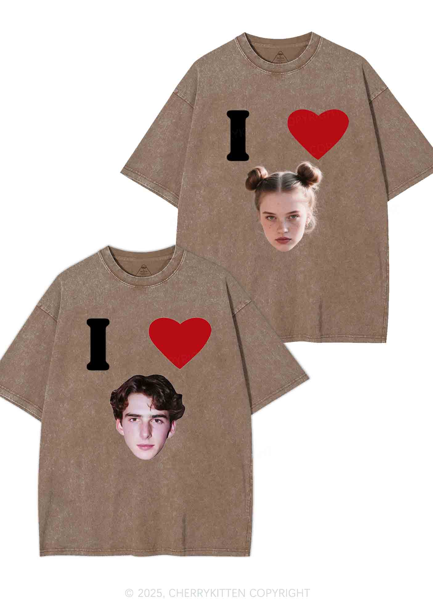 I Love Custom Portrait Y2K Valentine's Day Washed Tee Cherrykitten