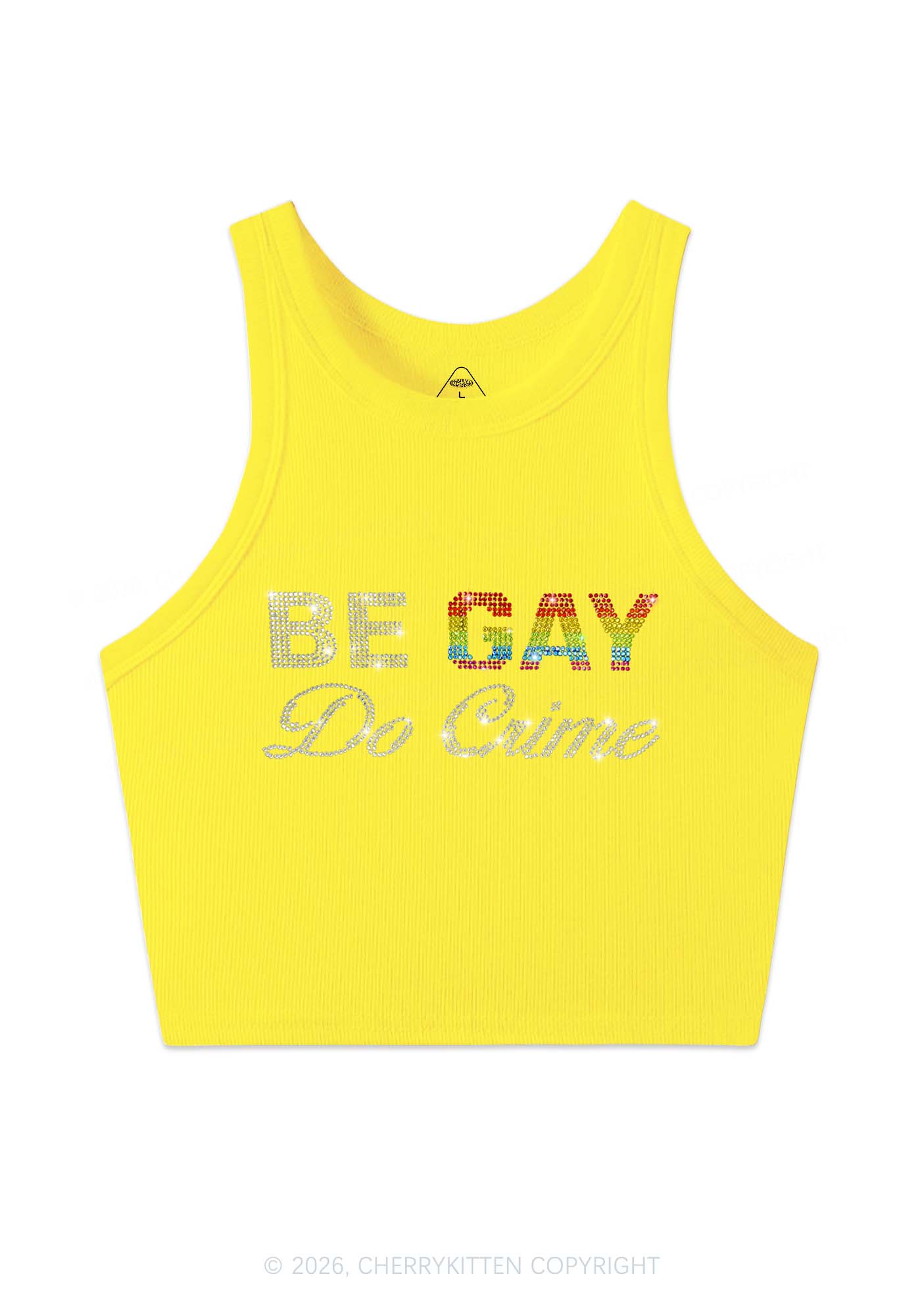 Rhinestone Be Gay Do Crime Pride Y2K Crop Tank Top Cherrykitten