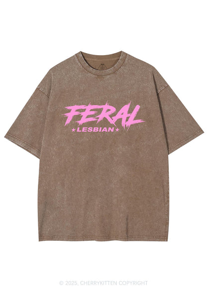 Feral Lesbian Pride Y2K Shirts Washed Tee Cherrykitten