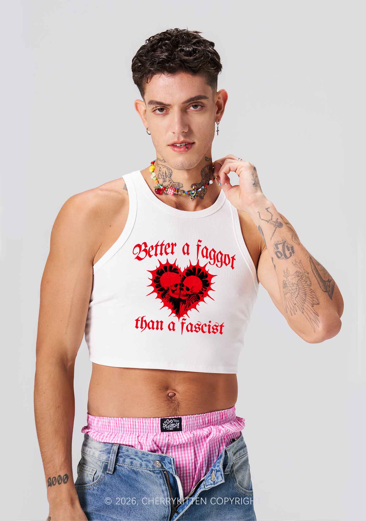 Better Faggot Than Fascist Pride Y2K Crop Tank Top Cherrykitten