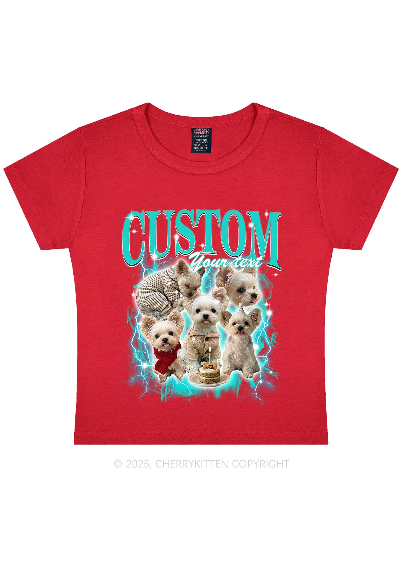 Custom Sparkle Dog Photo Y2K Baby Tee Cherrykitten