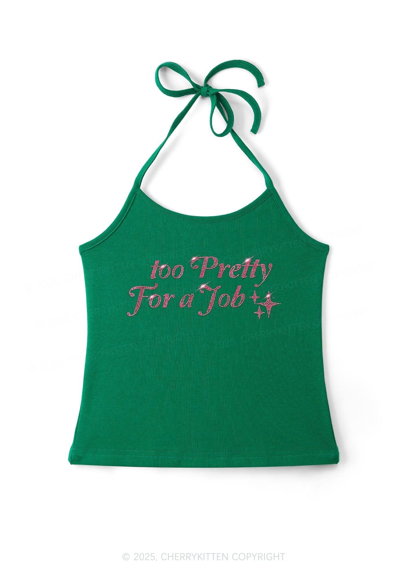Rhinestone Too Pretty For Job Y2K Halter Neck Cami Cherrykitten