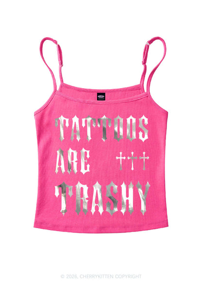Tattoos Are Trashy Silver Foil Printed Y2K Spaghetti Strap Cami Cherrykitten