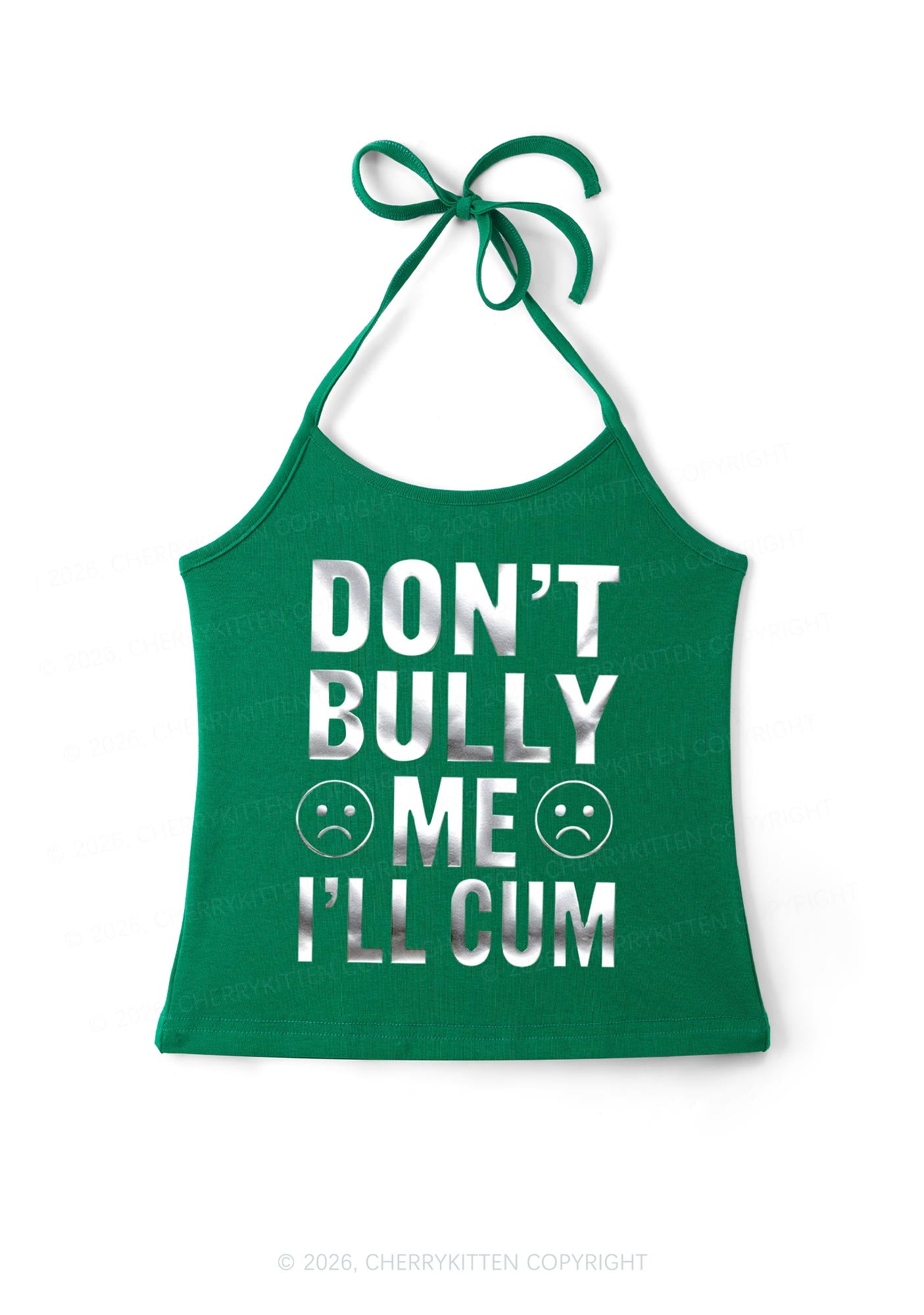 Dont Bully Me Silver Foil Printed Y2K Halter Neck Cami Cherrykitten