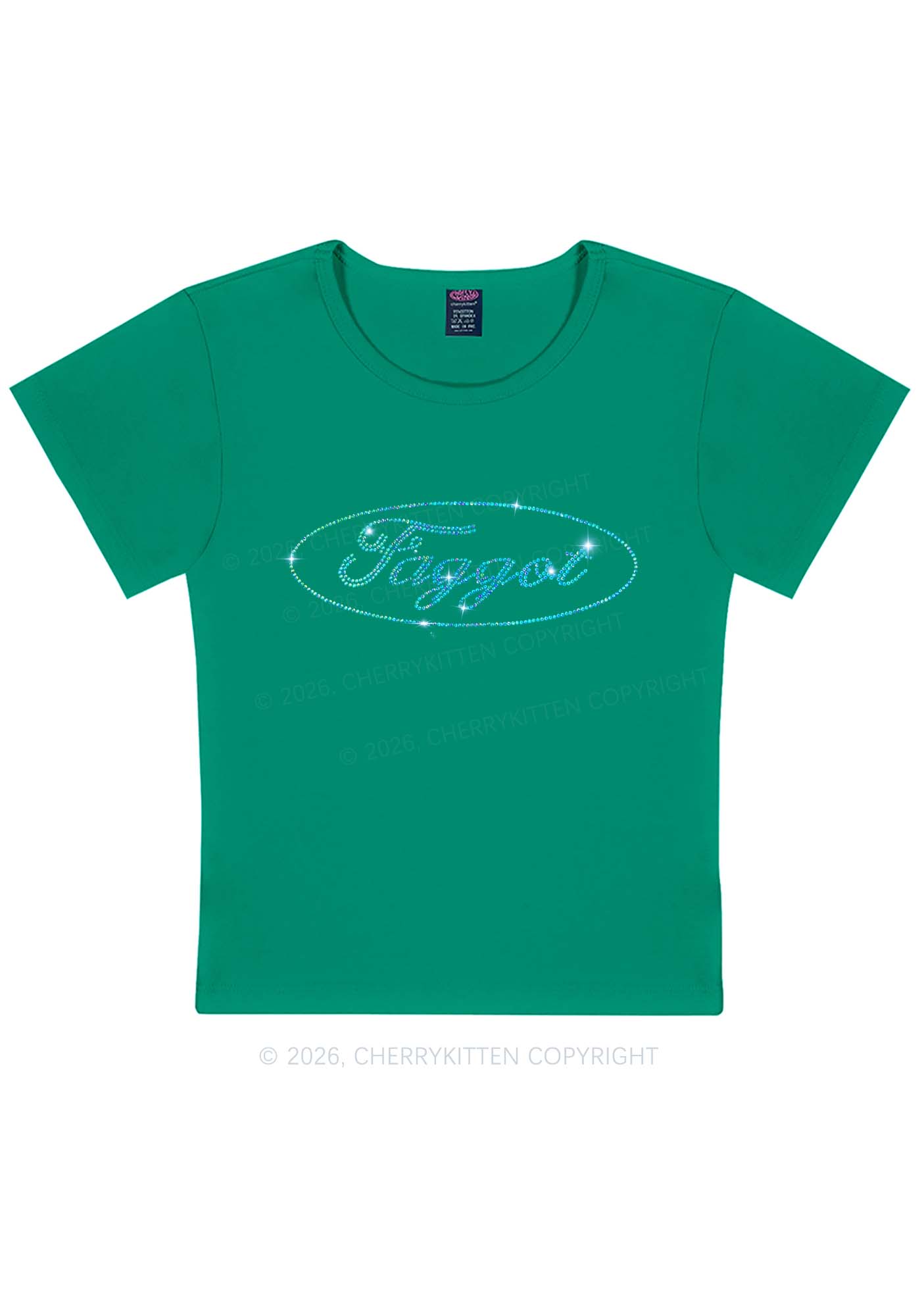 Rhinestone Oval Faggot Pride Y2K Baby Tee Cherrykitten