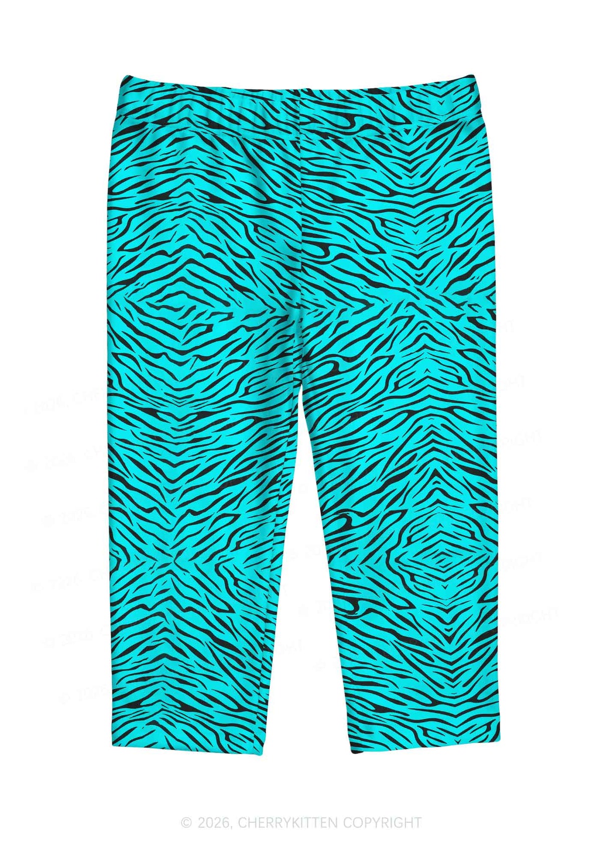 Bright Cyan Zebra Stripes Y2K Print Capri Pants Cherrykitten