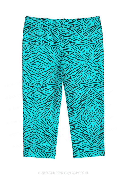 Bright Cyan Zebra Stripes Y2K Print Capri Pants Cherrykitten