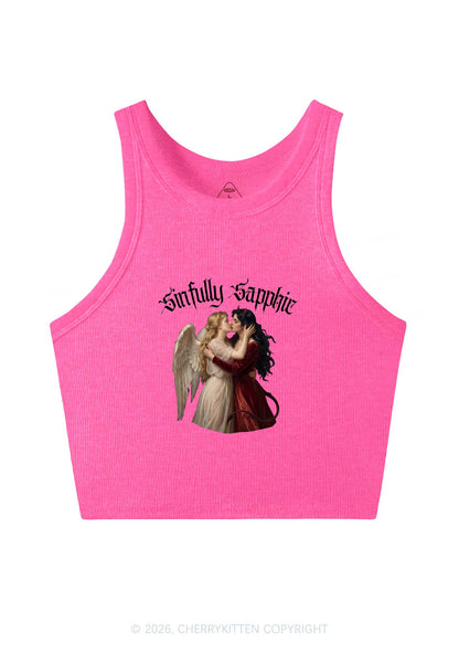 Sinfully Sapphic Pride Y2K Crop Tank Top Cherrykitten