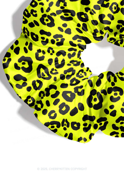 Lime Yellow Leopard Y2K Hair Scrunchie Cherrykitten