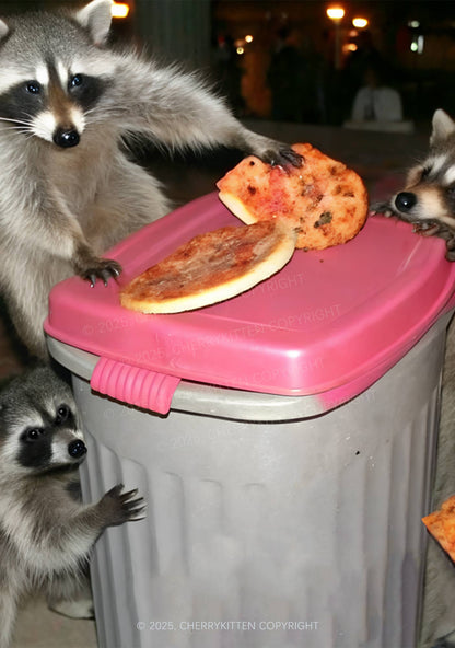 Raccoons Pizza Party Y2K Print Cami Crop Top Cherrykitten