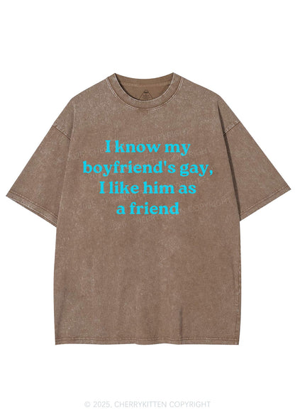 I Know My BF Is Gay Pride Y2K Shirts Washed Tee Cherrykitten