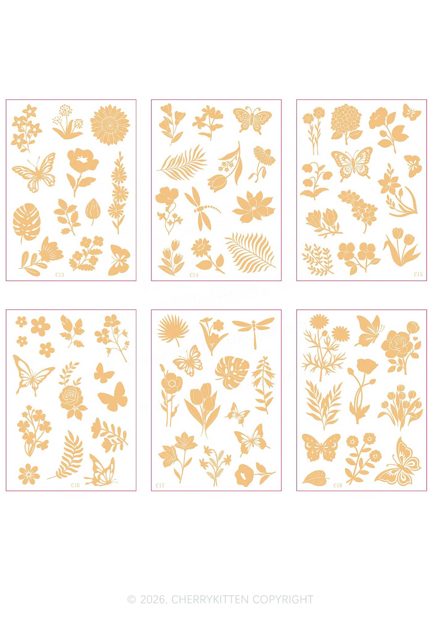 6pcs Floral Butterfly Sticker Y2K Temporary Tattoo Cherrykitten