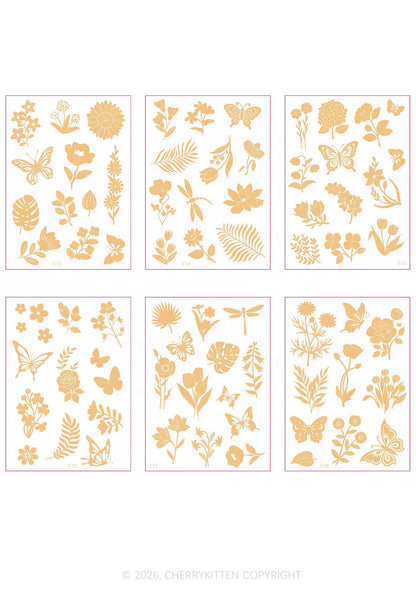 6pcs Floral Butterfly Sticker Y2K Temporary Tattoo Cherrykitten