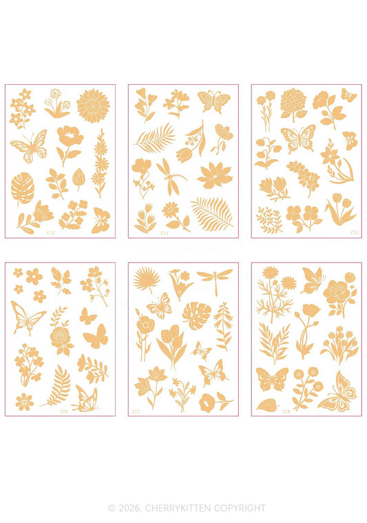 6pcs Floral Butterfly Sticker Y2K Temporary Tattoo Cherrykitten