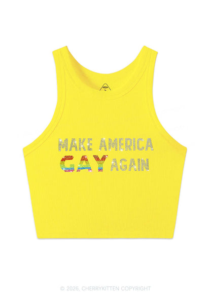 Rhinestone Make America Gay Again Pride Y2K Crop Tank Top Cherrykitten