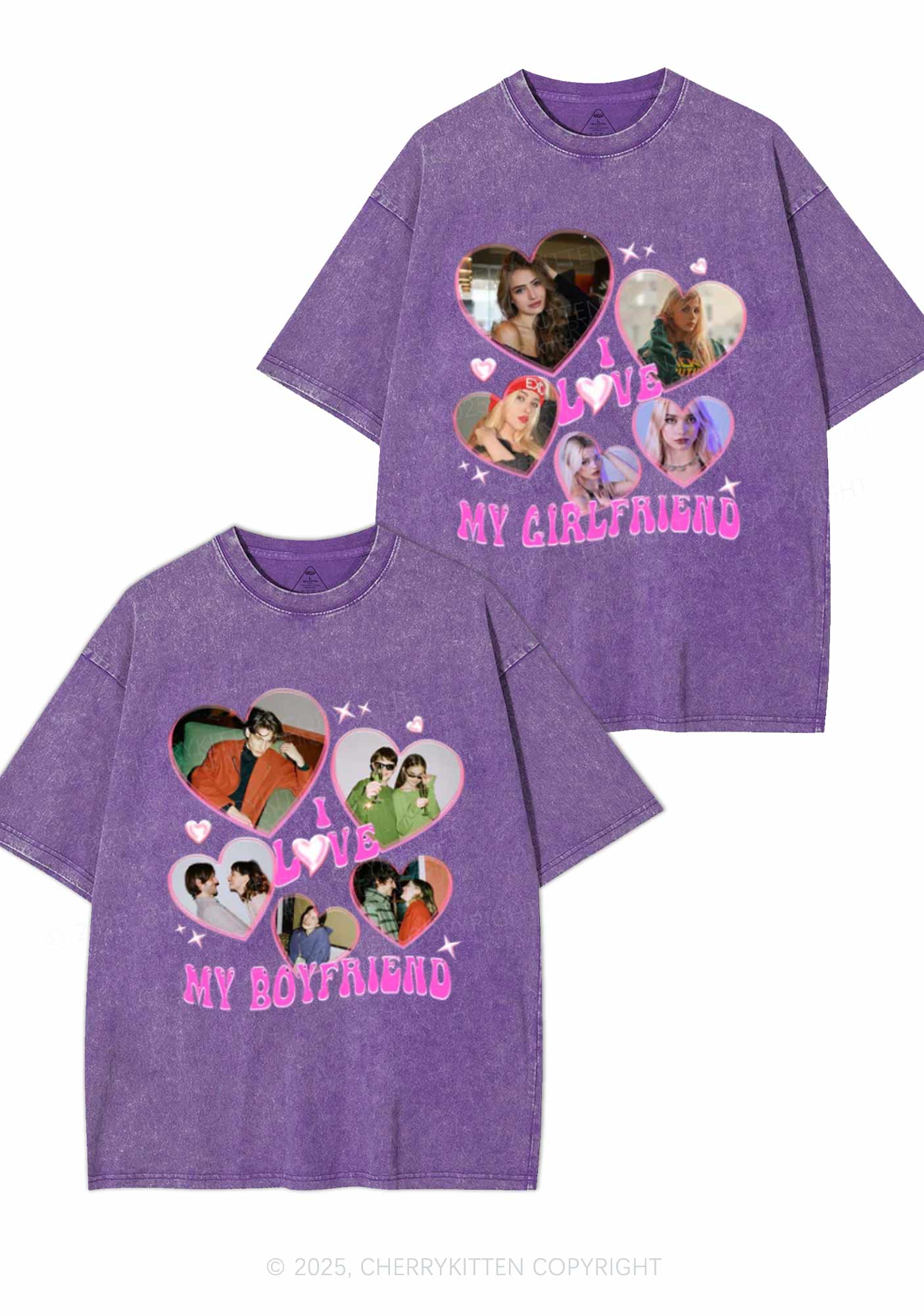 Custom My BF GF Photos Y2K Valentine's Day Washed Tee Cherrykitten