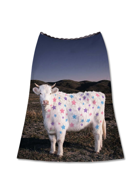 Pastel Star Cow Y2K Print Midi Skirt Cherrykitten