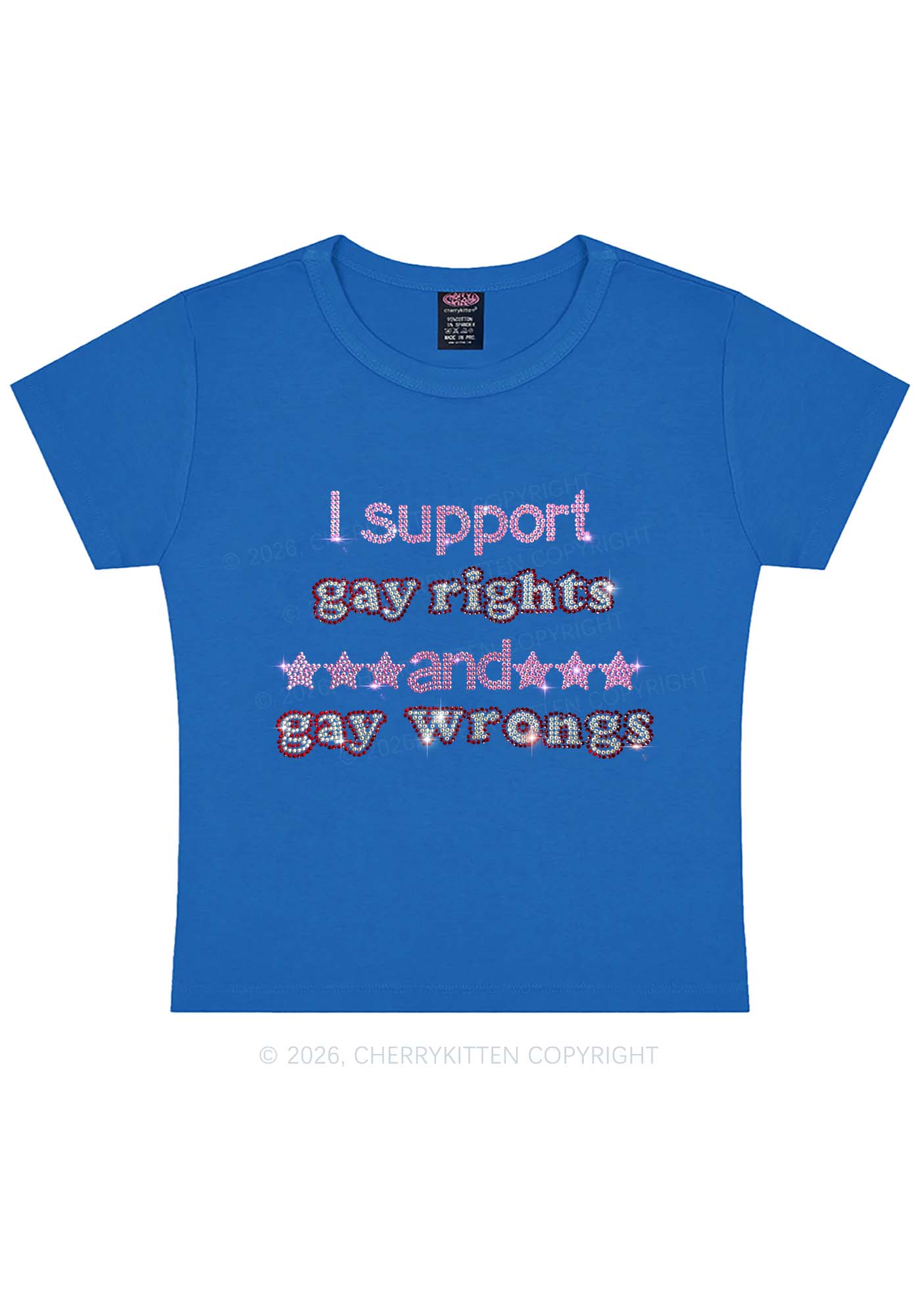 Rhinestone I Support Gay Rights Y2K Baby Tee Cherrykitten