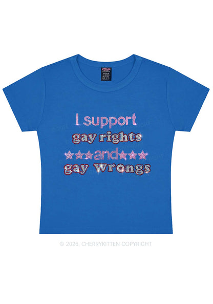Rhinestone I Support Gay Rights Y2K Baby Tee Cherrykitten