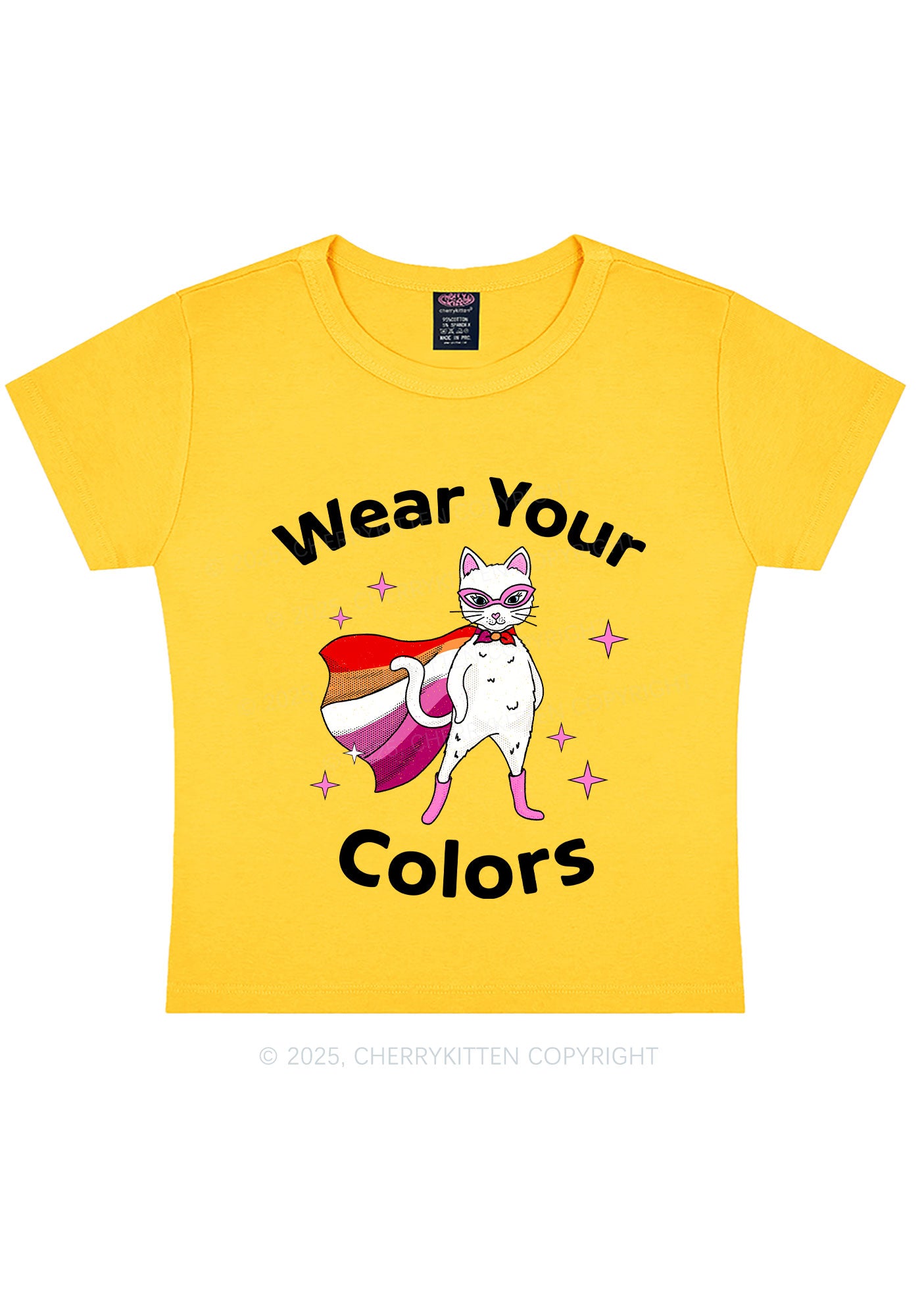 Lesbian Flag Cat Pride Y2K Baby Tee Cherrykitten