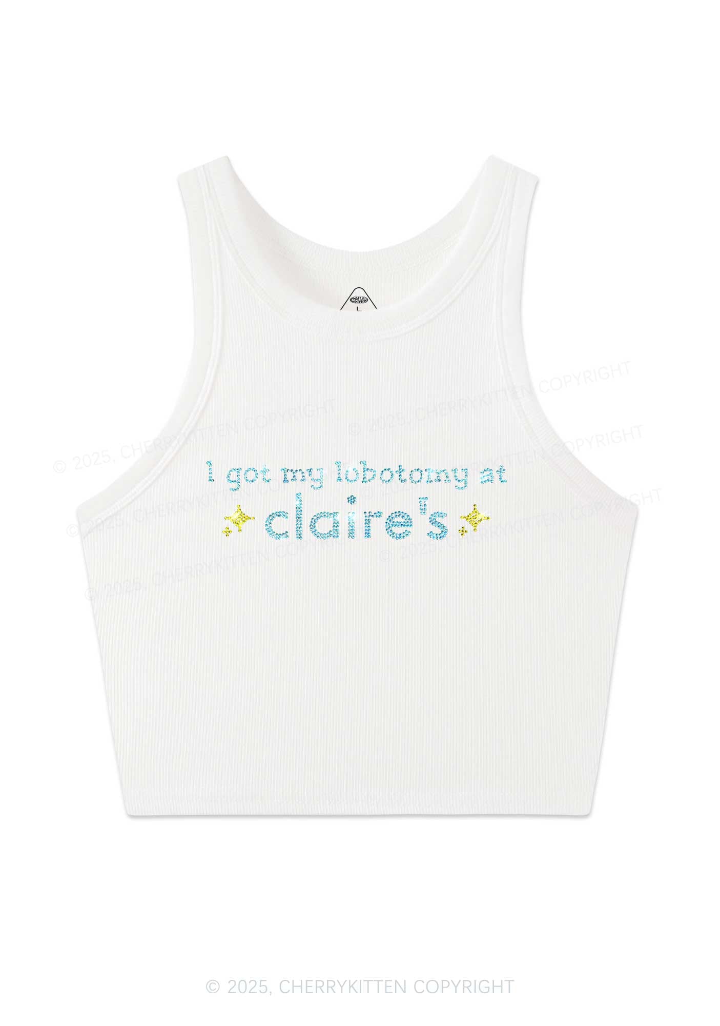 Rhinestone I Got My Lobotomy At Claires Y2K Crop Tank Top Cherrykitten