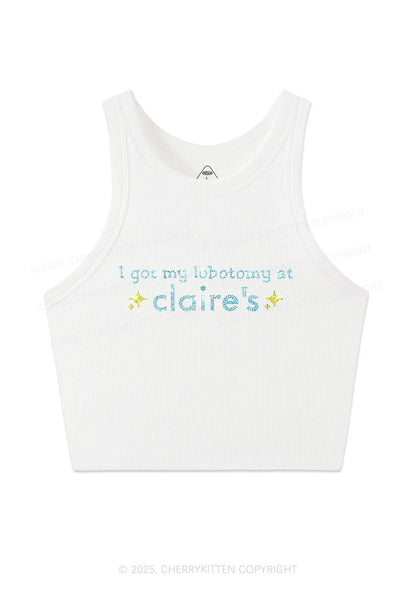 Rhinestone I Got My Lobotomy At Claires Y2K Crop Tank Top Cherrykitten