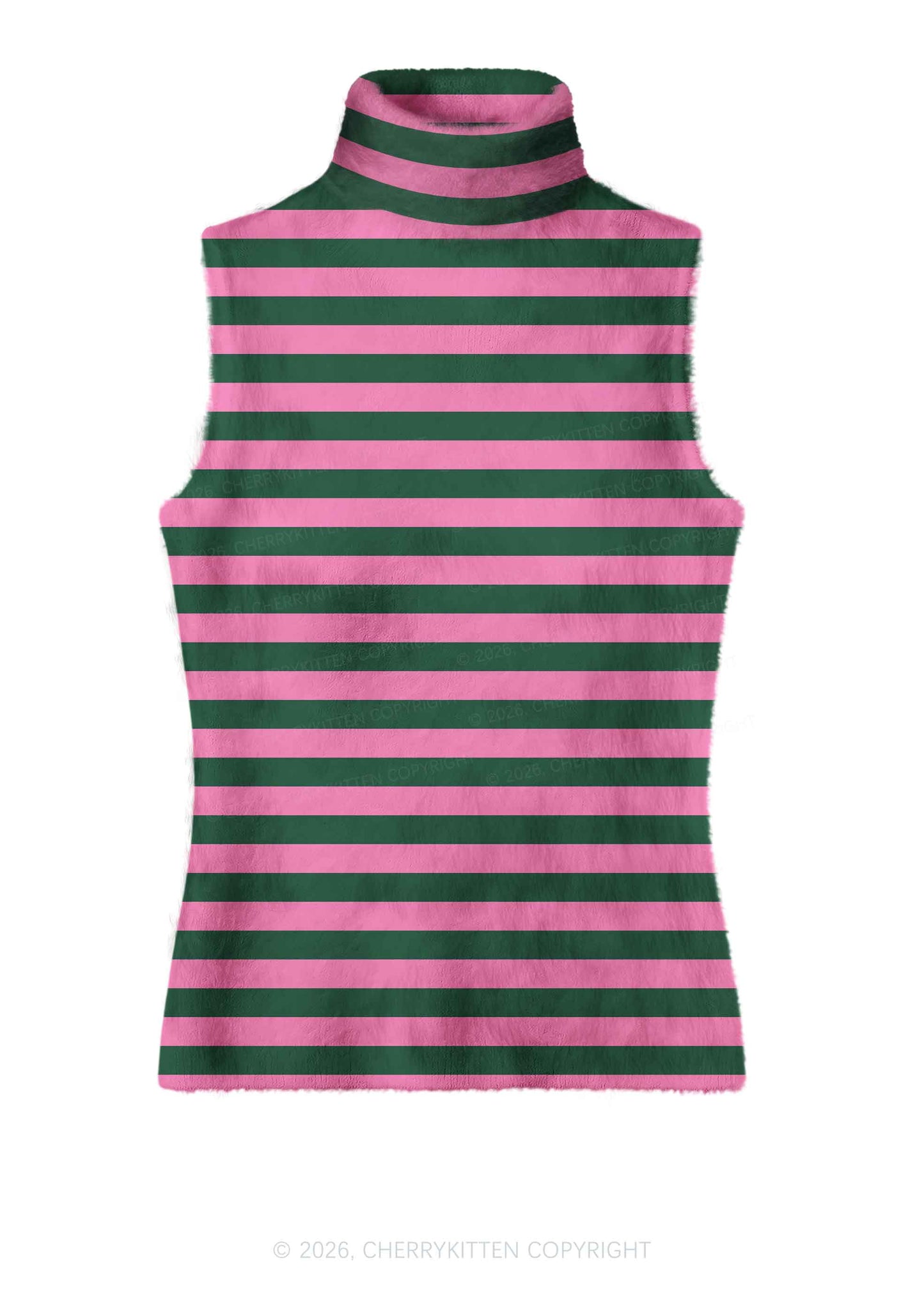 Pink Green Stripes Y2K Knit Turtleneck Tank Top Cherrykitten