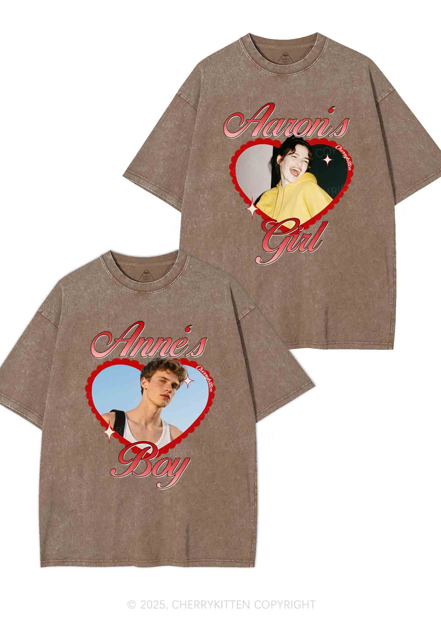 Custom Photo Heart Graphic Y2K Valentine's Day Washed Tee Cherrykitten