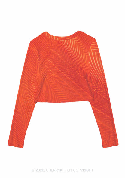 Salmon Meat Texture Y2K Mesh Long Sleeve Crop Top Cherrykitten