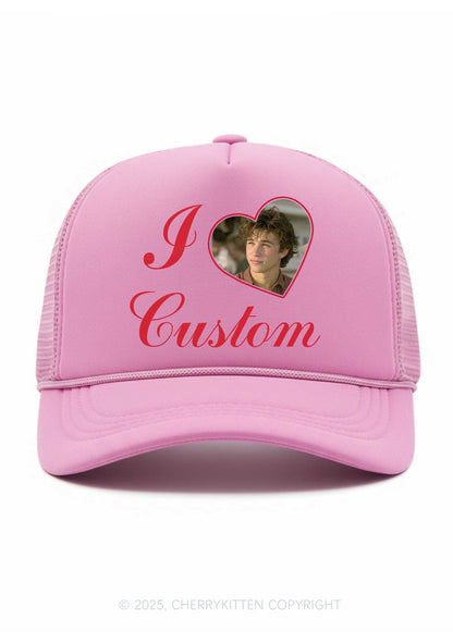 I Love Custom Photo Valentine's Day Y2K Trucker Hat Cherrykitten