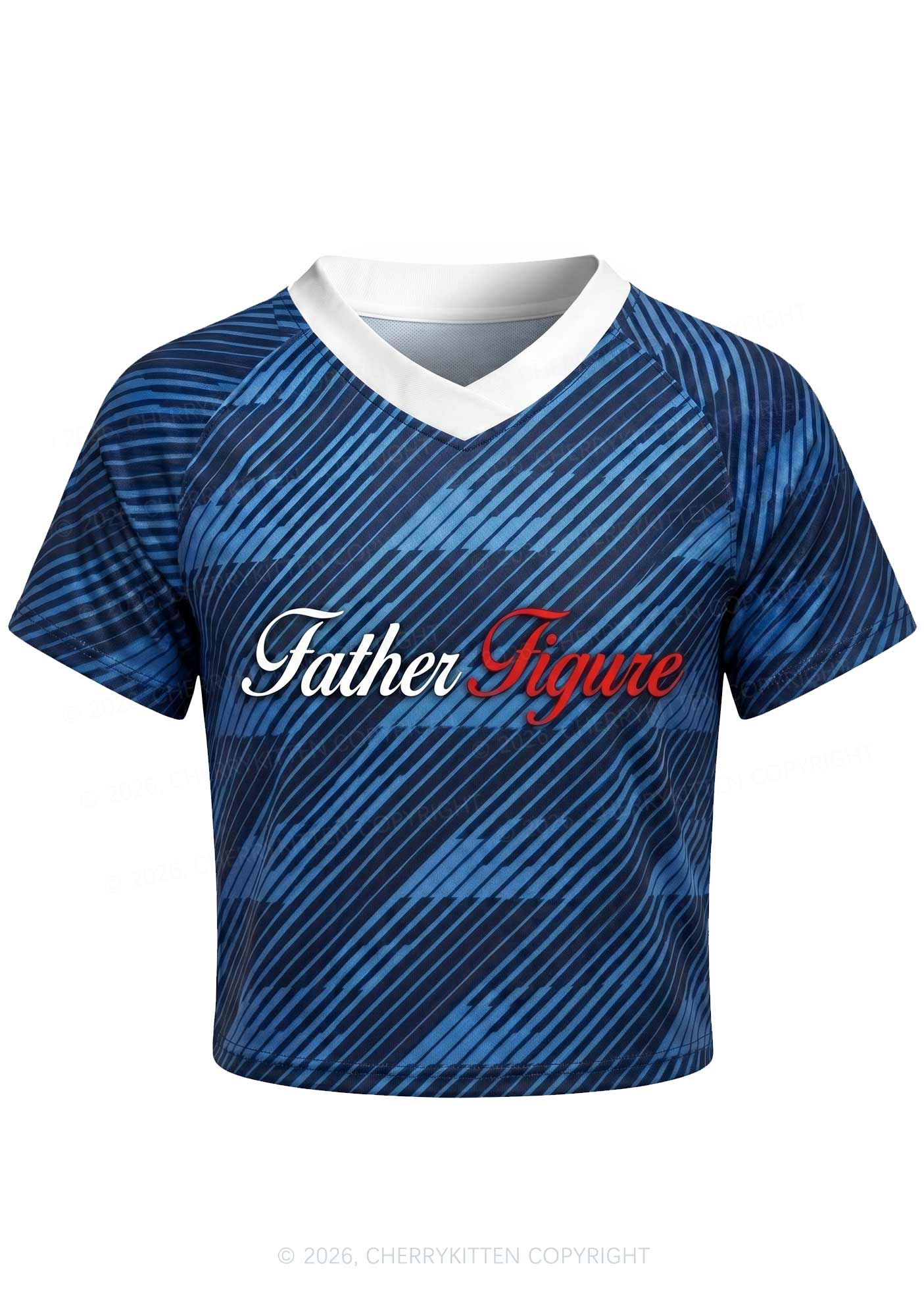 Blue Stripes Father Figure Y2K Crop Football Jersey Shirts Cherrykitten