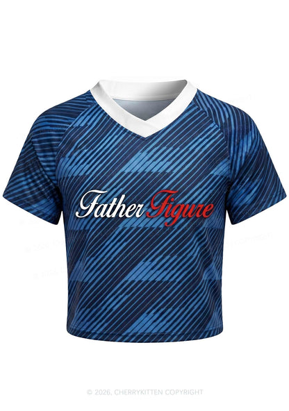 Blue Stripes Father Figure Y2K Crop Football Jersey Shirts Cherrykitten