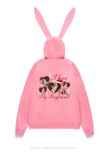 Custom Christmas I Love My GF Y2K Bunny Ear Zip Hoodie Cherrykitten