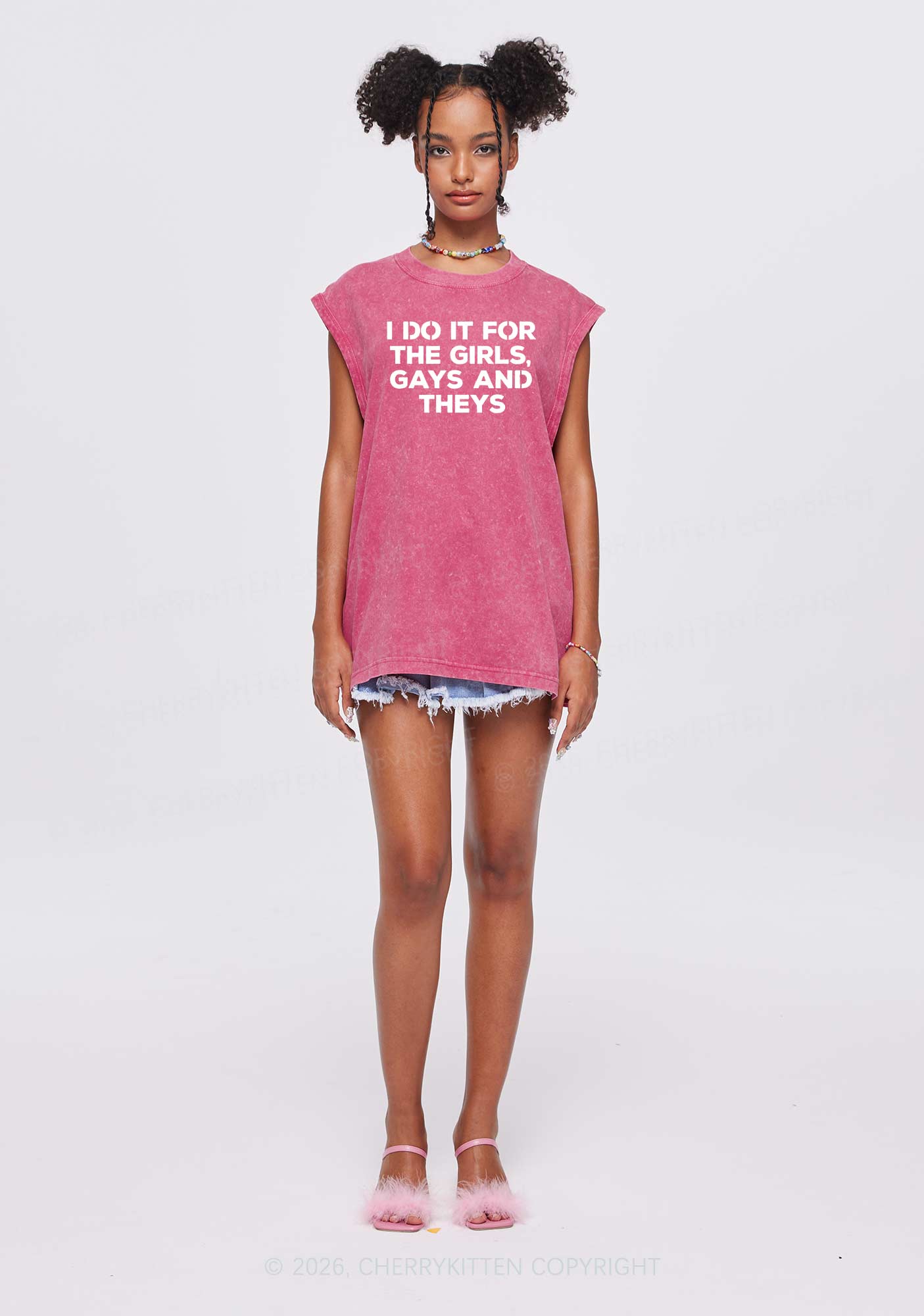 Girls Gays Theys Pride Y2K Washed Muscle Tank Cherrykitten