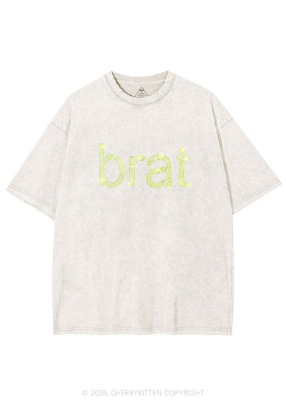 Rhinestone Green Brat Y2K Shirts Washed Tee Cherrykitten