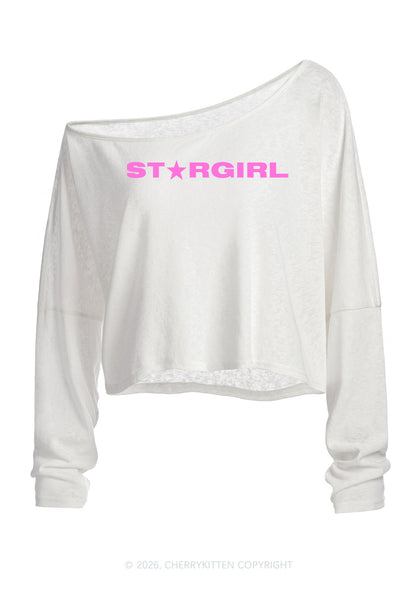 Red Stargirl Y2K Off Shoulder Long Sleeve Crop Top Cherrykitten