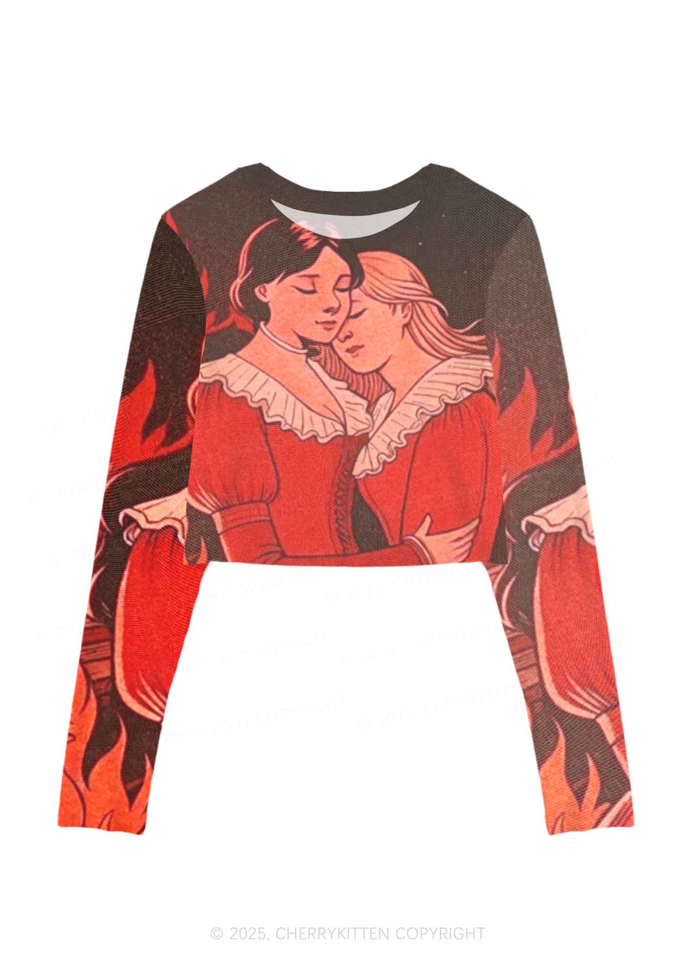 Lover Girls Pride Y2K Mesh Long Sleeve Crop Top Cherrykitten