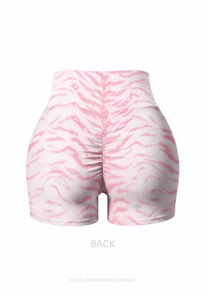 Pink Tiger Stripe Y2K Print Gym Shorts Cherrykitten