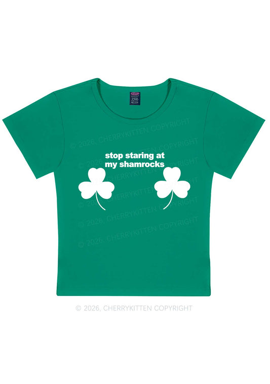 Stop Staring At My Shamrocks St Patricks Y2K Baby Tee Cherrykitten