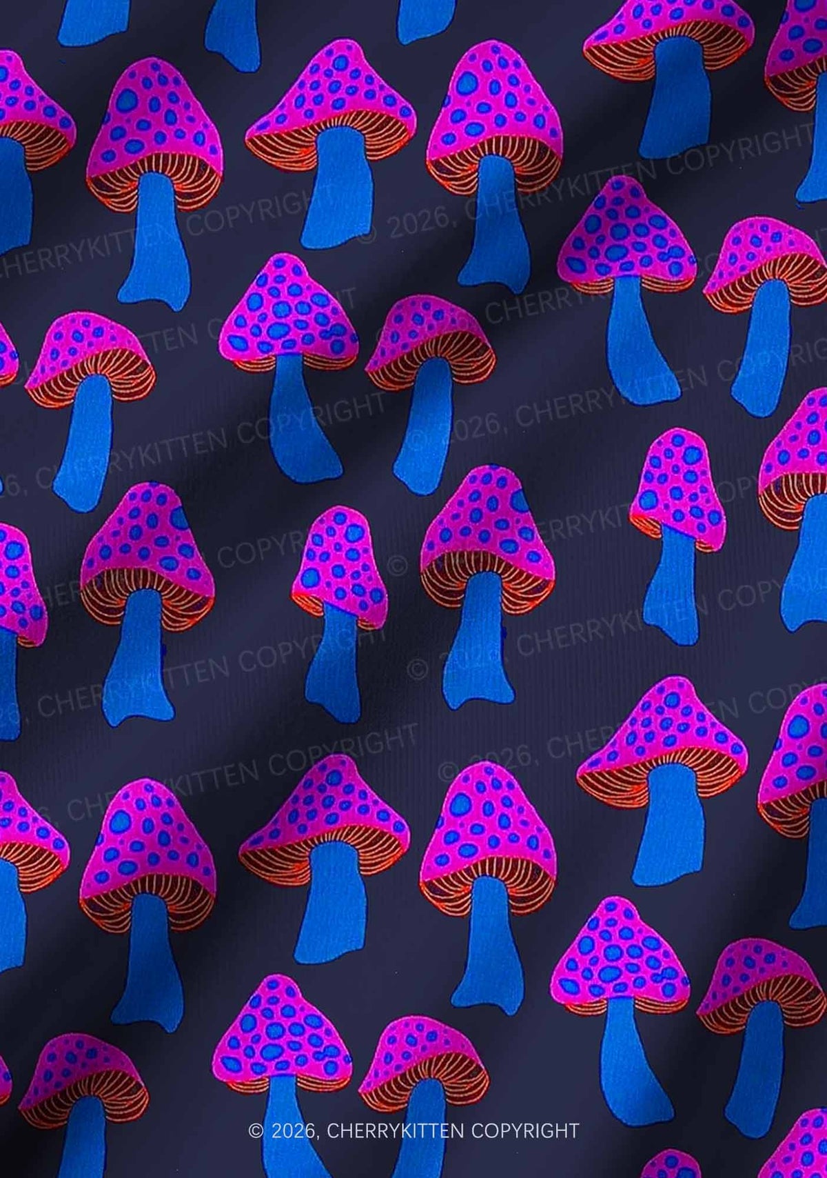 Blue Mushroom Y2K Print Long Sleeve Pajama Set Cherrykitten