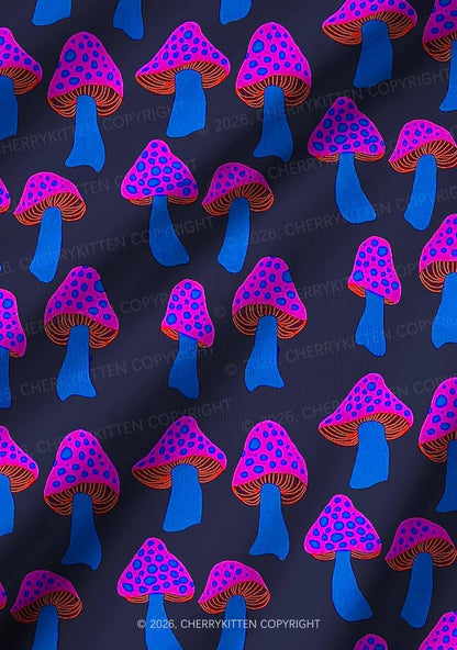 Blue Mushroom Y2K Print Long Sleeve Pajama Set Cherrykitten
