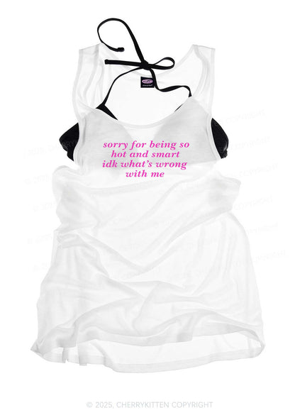 Sorry For Being So Smart  Y2K Sheer Boyfriend Tank Cherrykitten