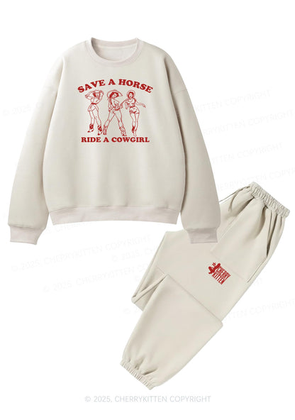 Ride A Cowgirl Y2K Fleece Sweatshirts Set Cherrykitten