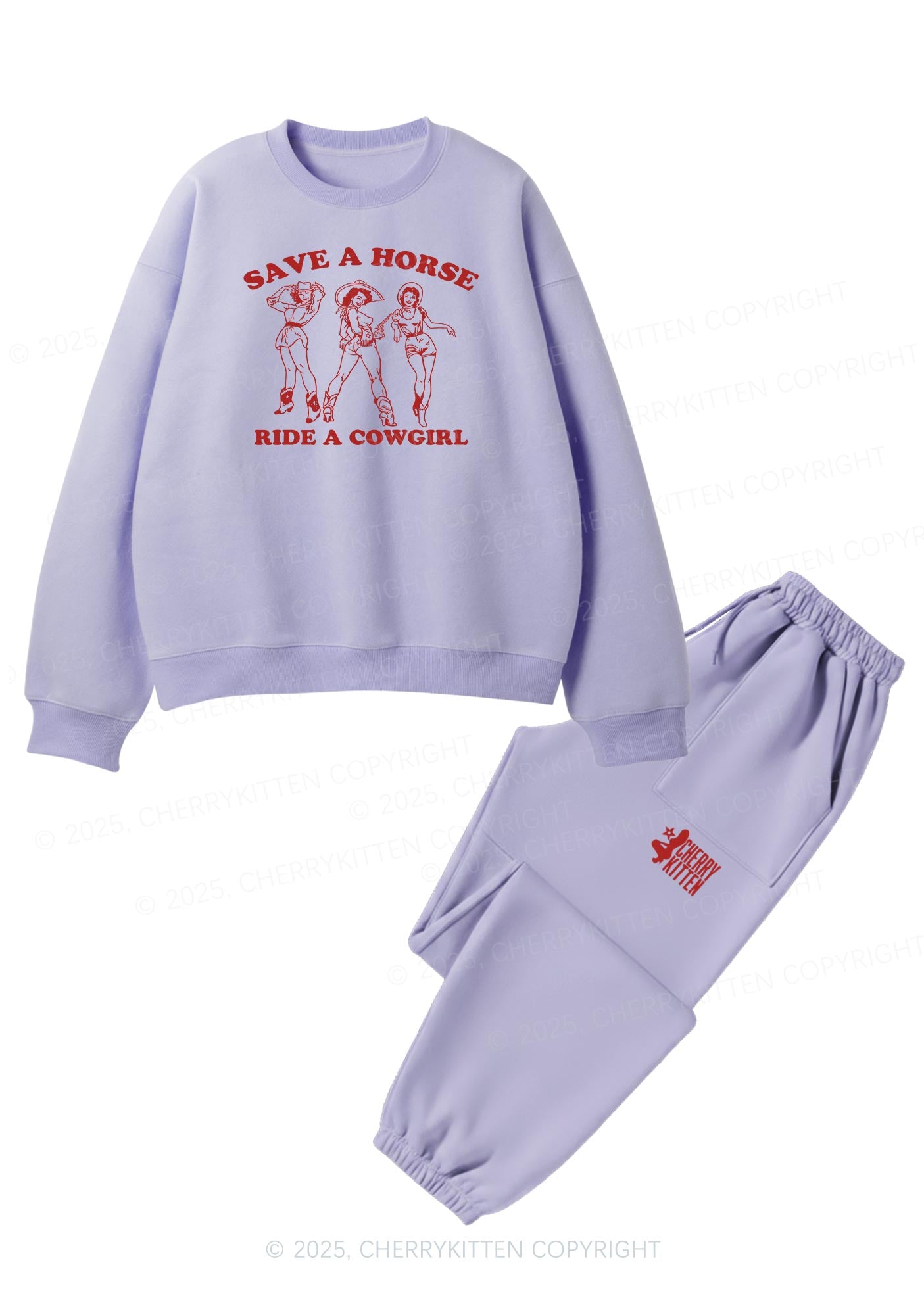 Ride A Cowgirl Y2K Fleece Sweatshirts Set Cherrykitten