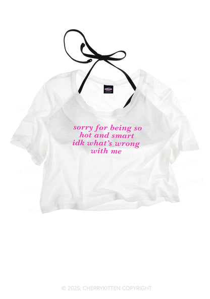 Sorry For Being So Smart  Y2K Sheer Crop Tee Cherrykitten
