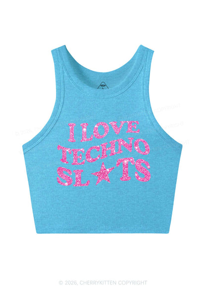 Glitter I Love Techno Slxts Y2K Crop Tank Top Cherrykitten