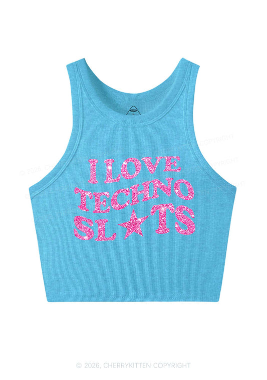 Glitter I Love Techno Slxts Y2K Crop Tank Top Cherrykitten