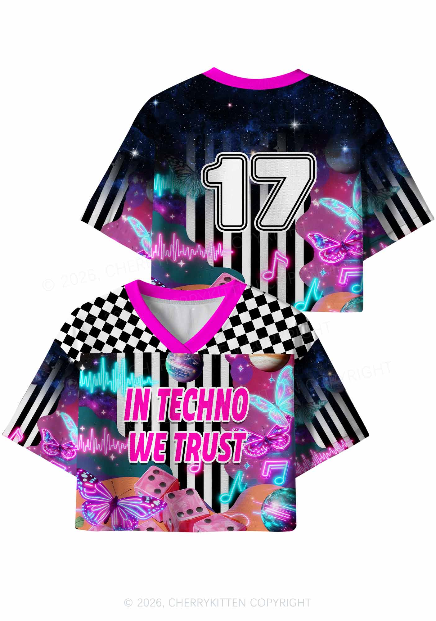 In Techno We Trust Y2K Crop Sport Jersey Shirts Cherrykitten
