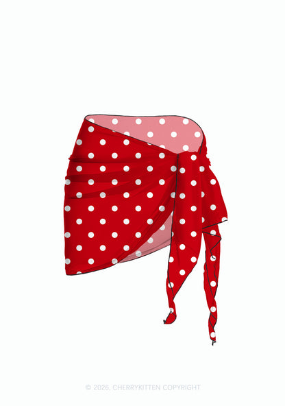White Dots On Red Y2K Print Bikini Set Cherrykitten