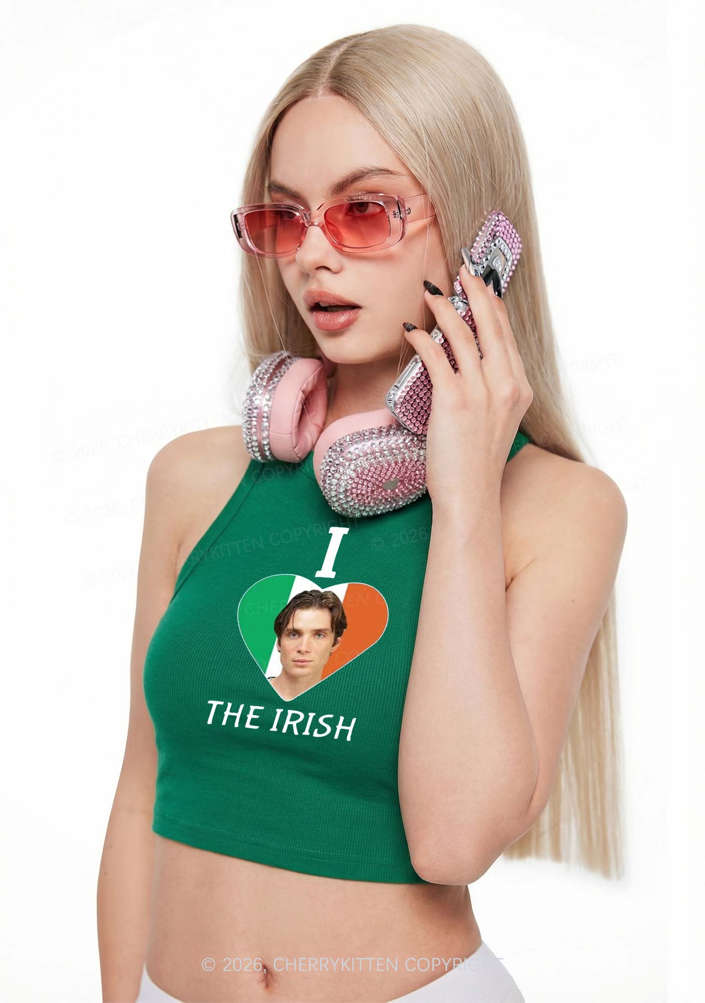 I Love The Irish Custom Photo St Patricks Y2K Crop Tank Top Cherrykitten